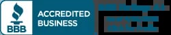 BBB Accredited Business logo with blue shield icon and text on white background